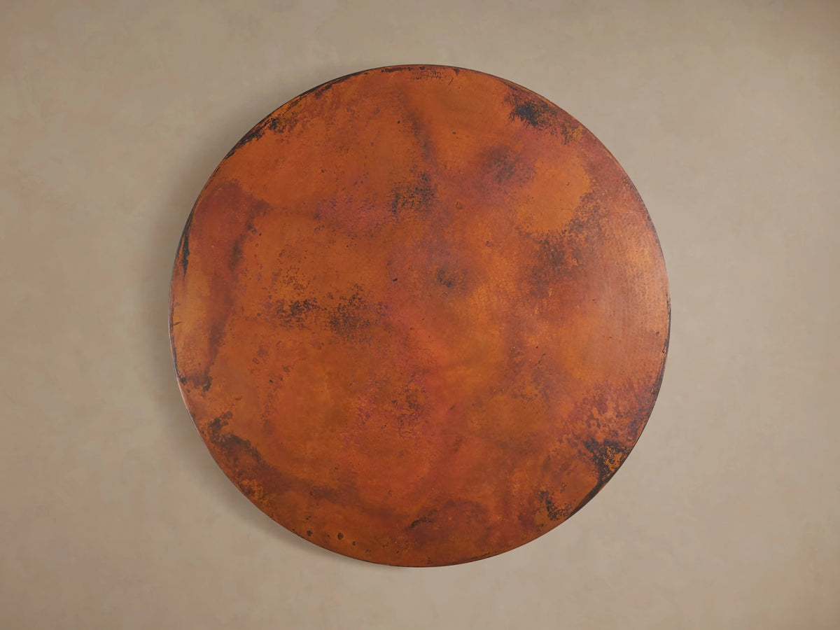 Dark, matte black Wade Base of a Recycled Metal Bistro Table. Round, flat base transitions to a decorative, ringed pedestal.