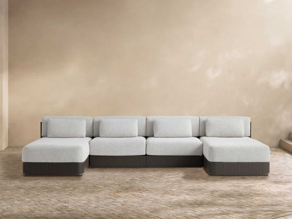 Beaumont Outdoor Aluminum Four-Piece Double Chaise Sectional
