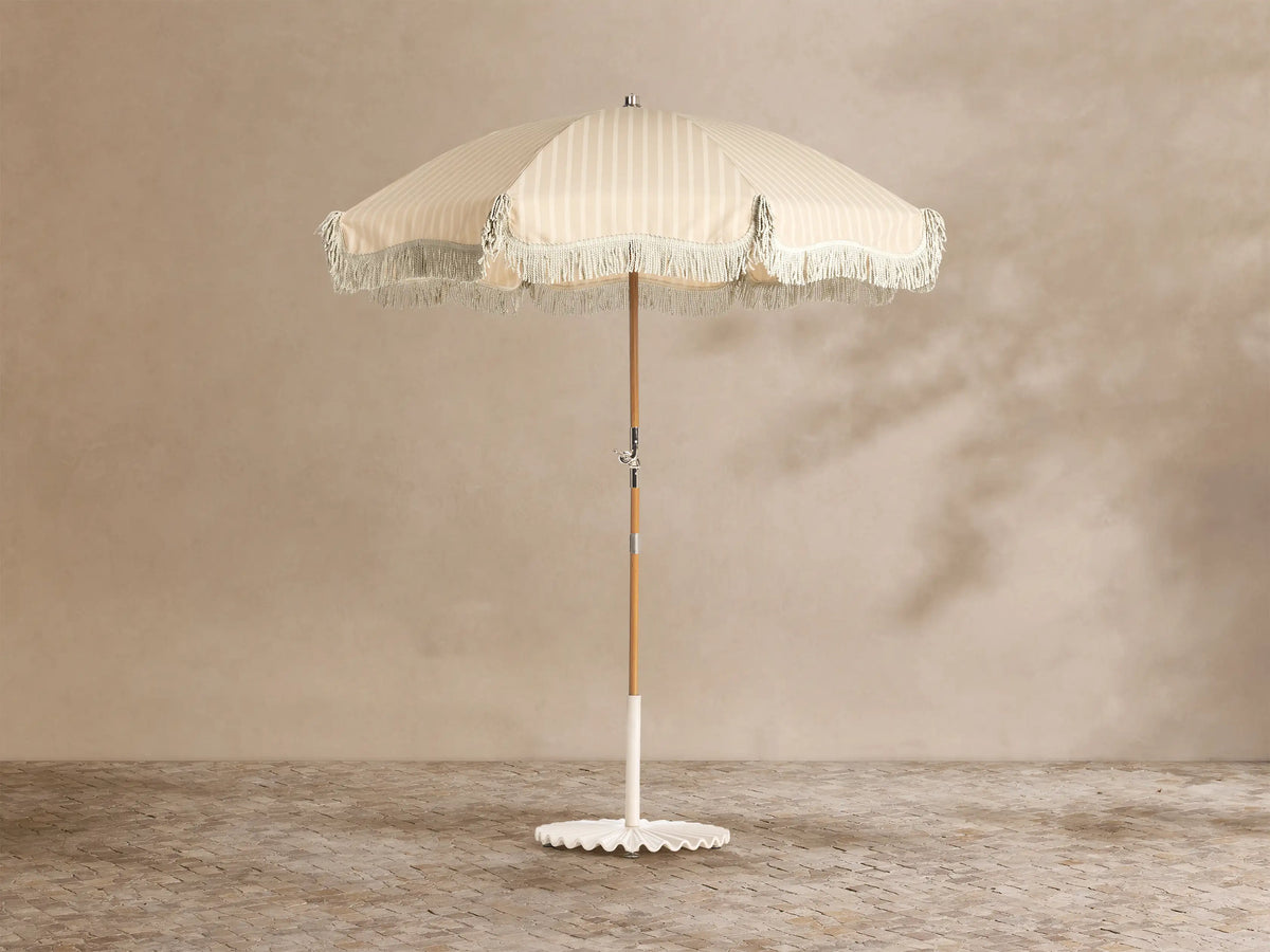 Bondi Fringe Beach Umbrella with Clamshell Base