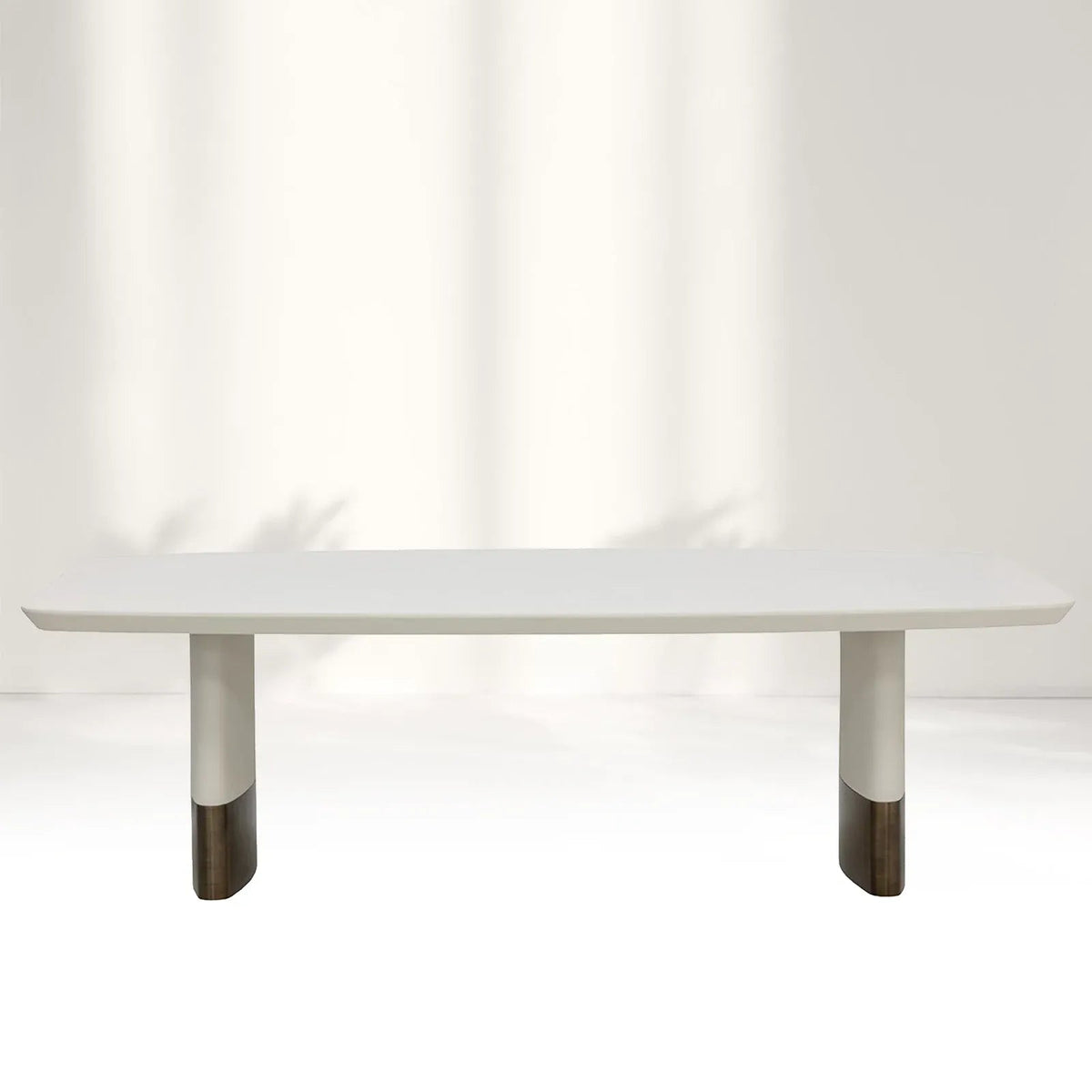 Carolin Pebbled Faux Leather Dining Table with Brushed Gold Stainless Steel Base
