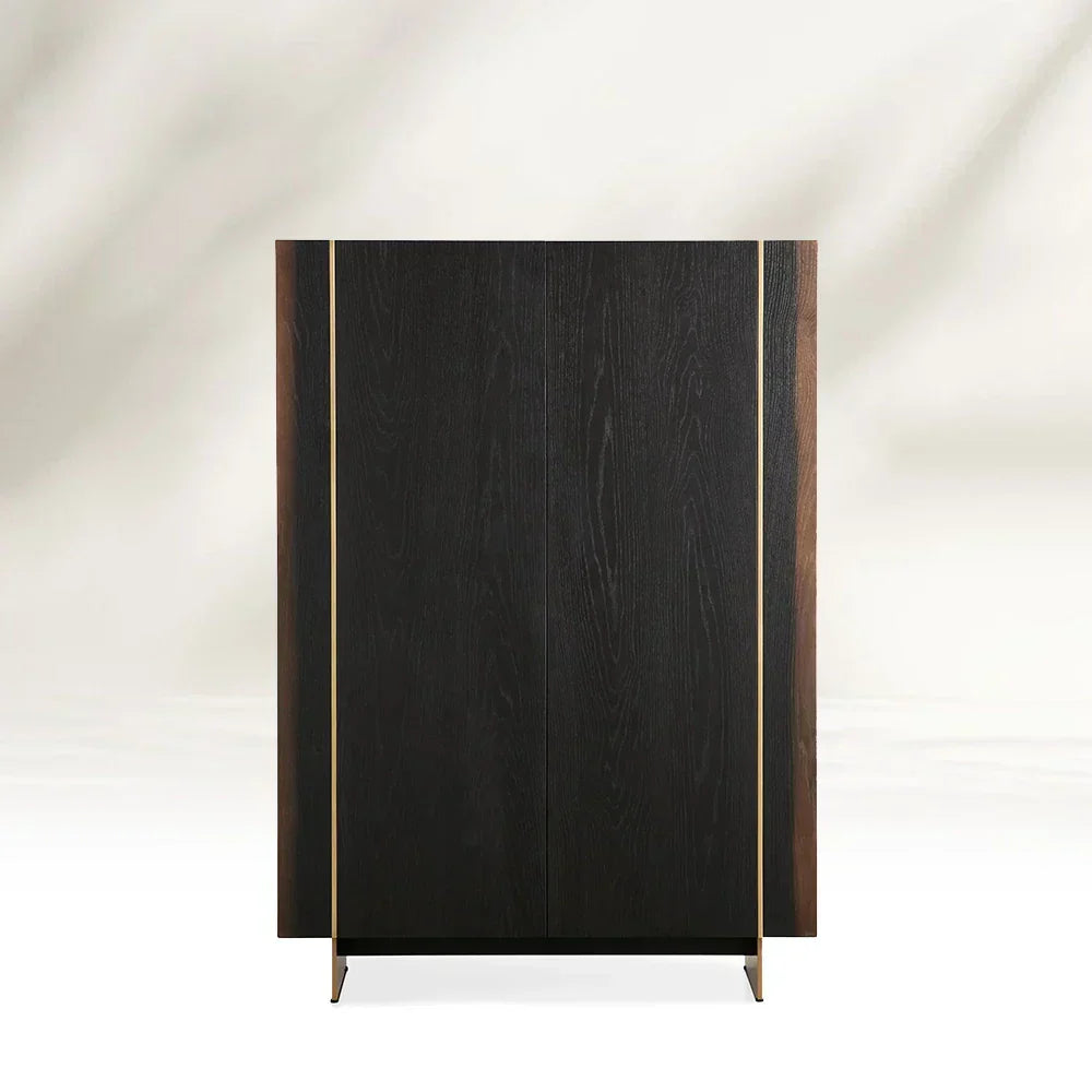 Mihaela Oak Wood Tall Cabinet Wine Barrel Inspired