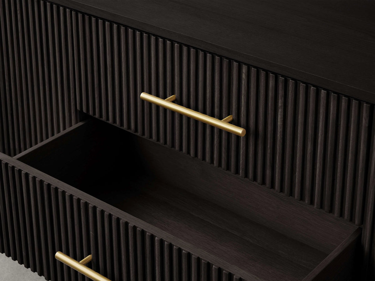 Finnley Reeded Wide-Format Sideboard Wood Buffet Cabinets with 3 Drawers