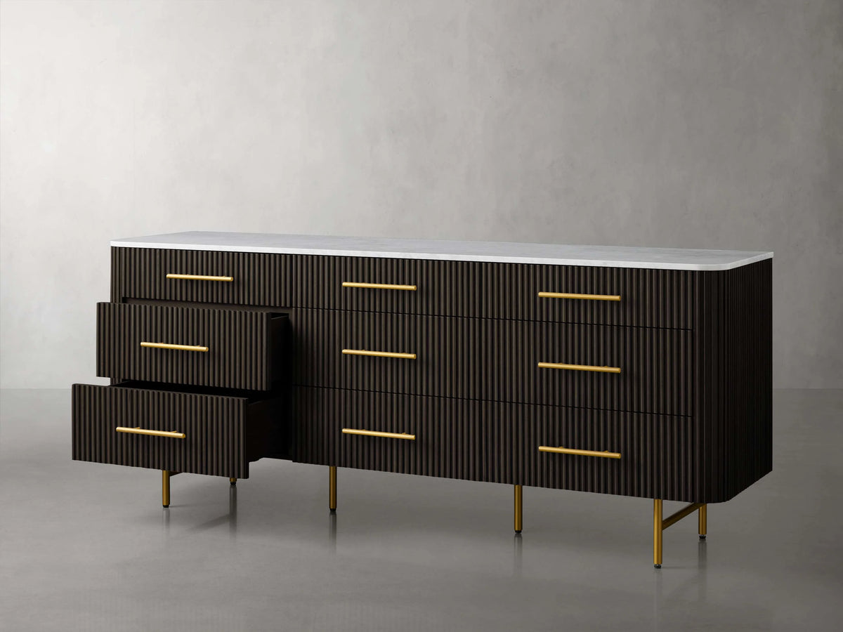 Finnley Wood Nine-Drawer Dresser with Natural Stone Drawer Chest Cabinet