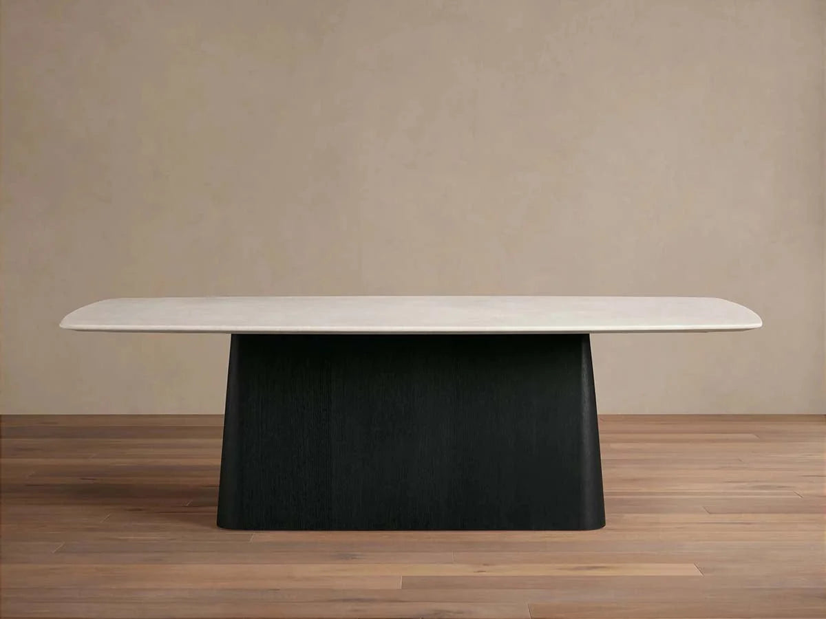 Saint Germain Natural Stone Marble Dining Table with Wood Toulouse Base