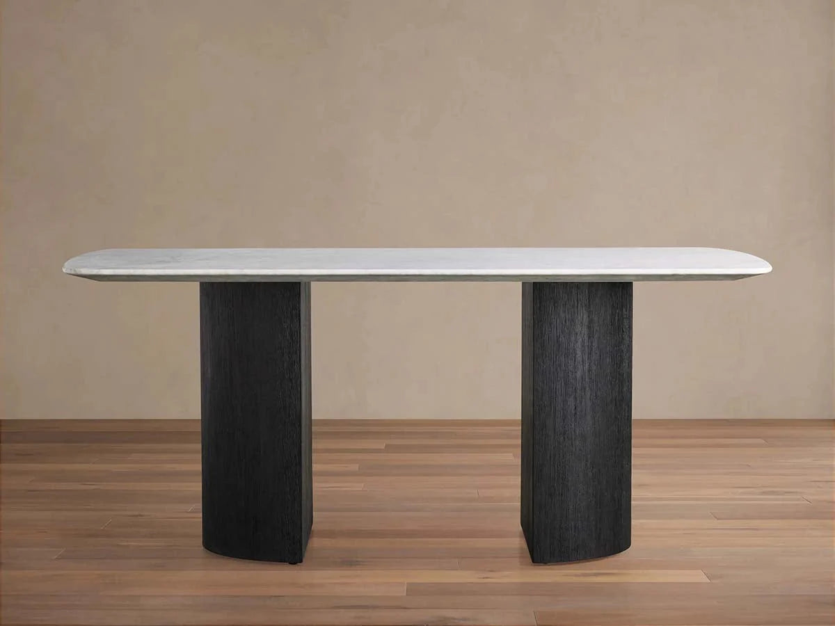 Saint Germain Stone Marble Top Dining Table with Wood Dauphine Base