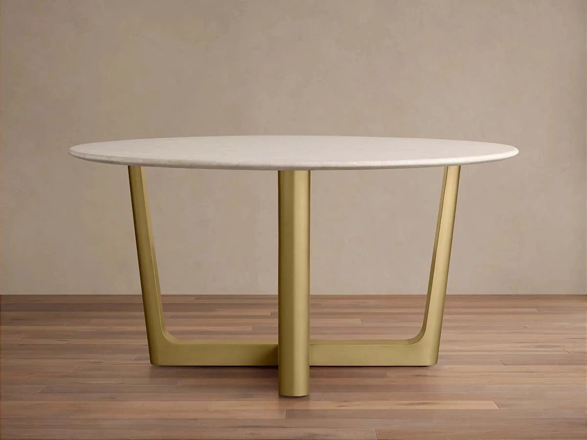 Saint Germain Round Marble Stone Dining Table with Rennes Metal Base