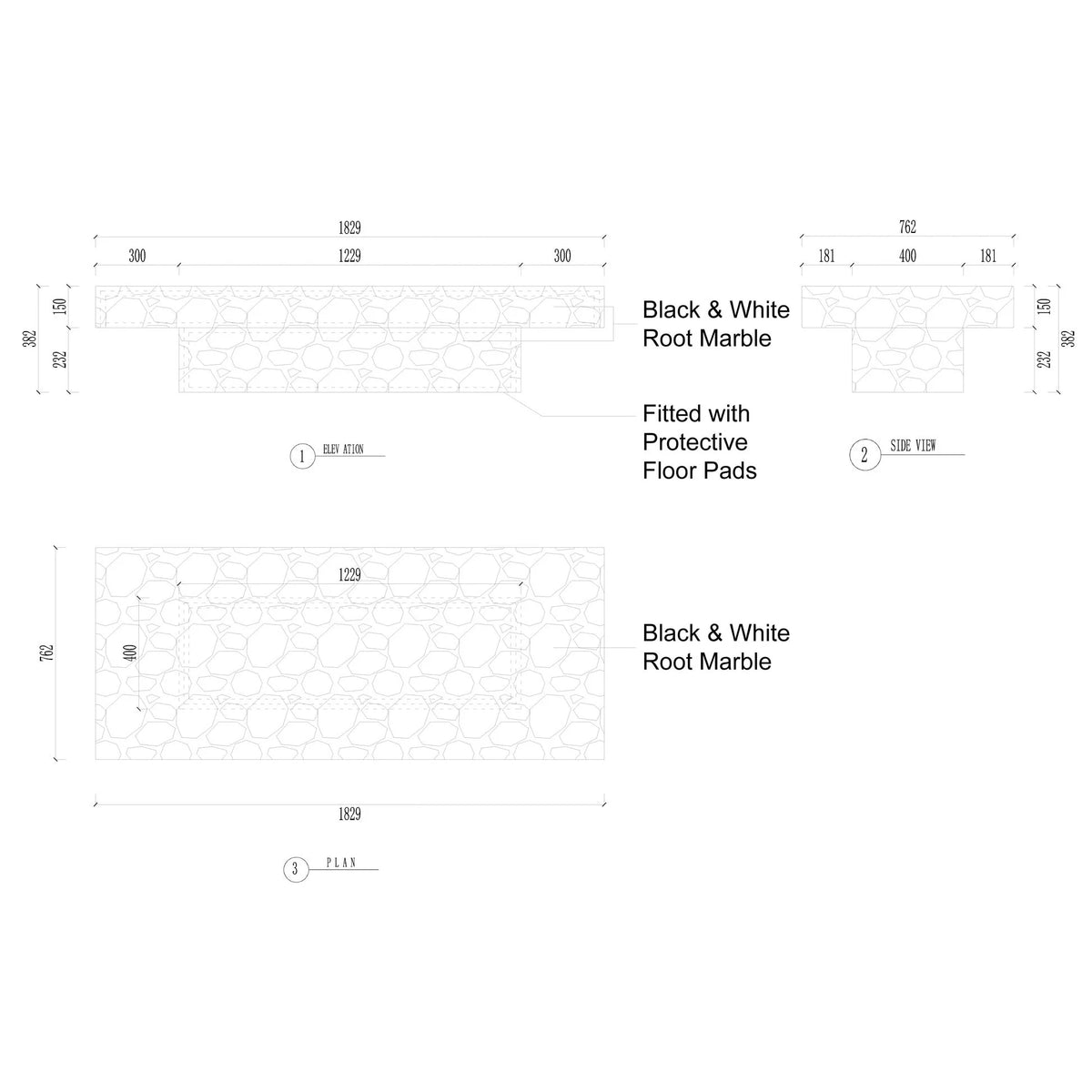 Cinzia Rectangle Stone Coffee Table Natural Marble Cocktail Table Plinth Base Sofa Center Tea Table