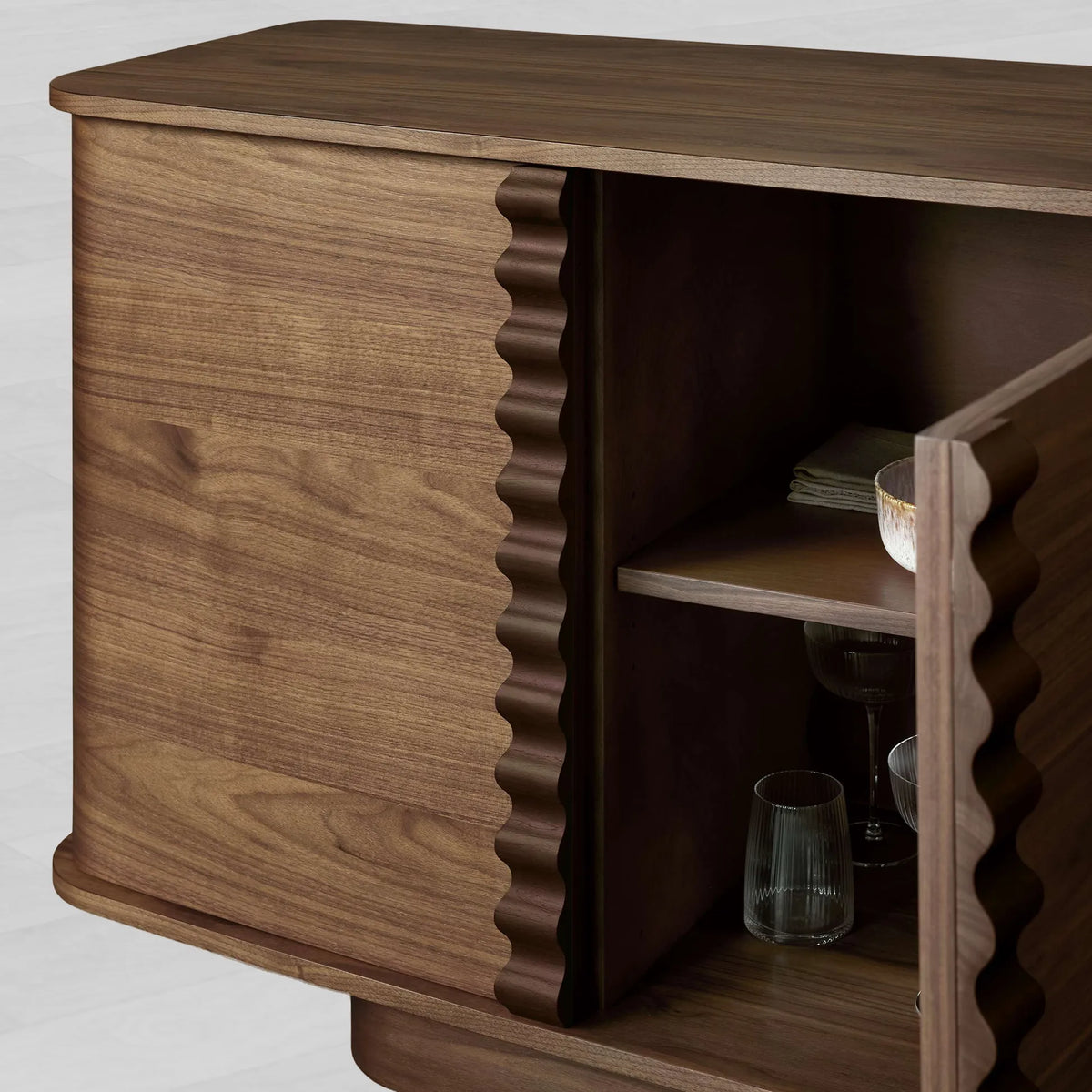 Ribbon Mid-Century Sideboard Buffet Table Wood Living Room Entryways Cabinet