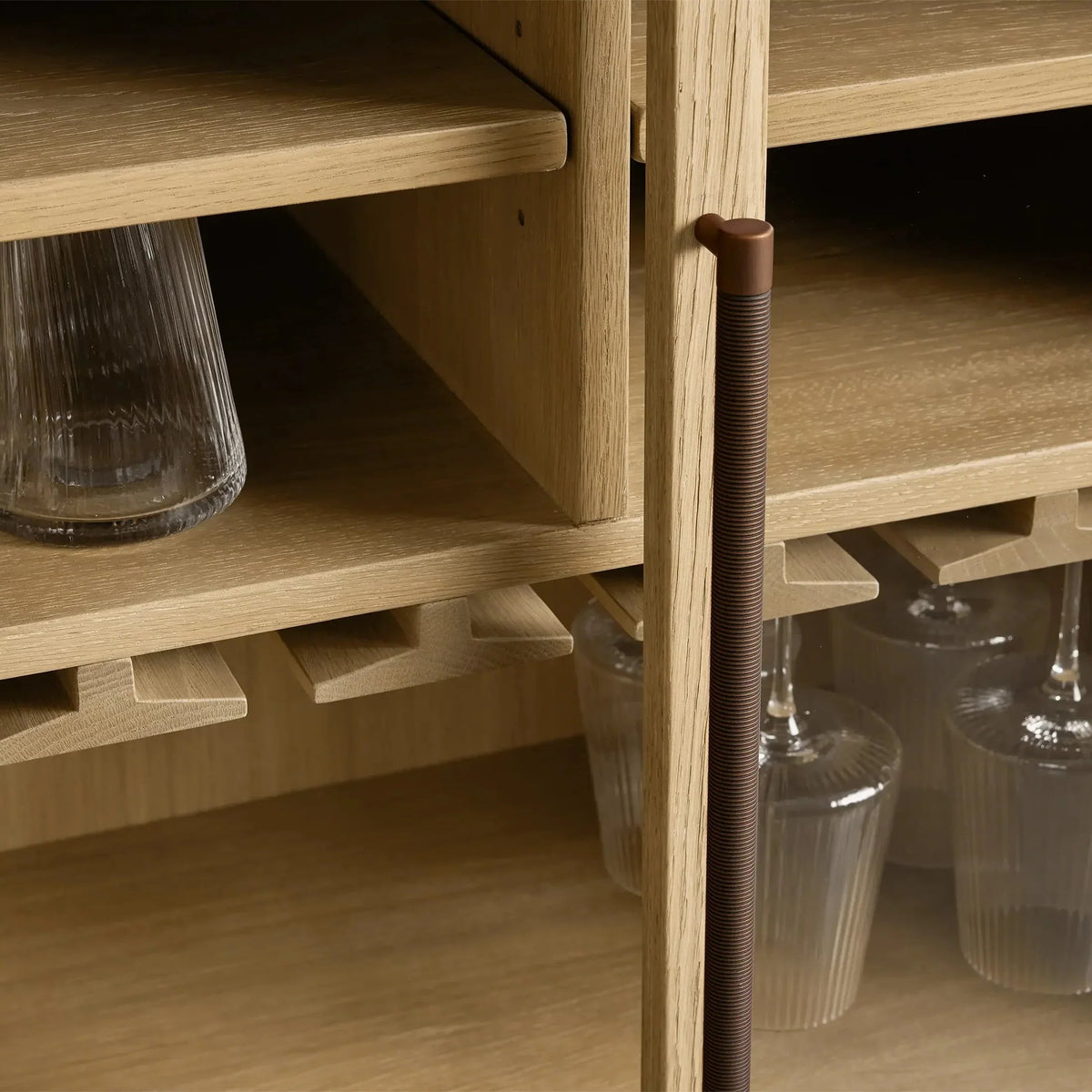 Hattie Wood Low Bar Cabinet Mid-century Modern Oak Wine cabinet