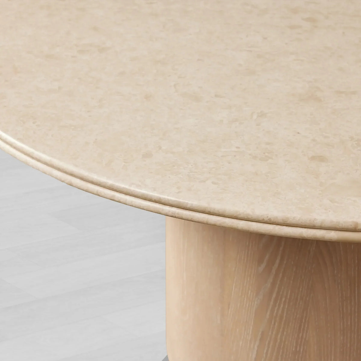 Caden Stone Top Round Dining Table in Walnut or Oak with Sculptural Base