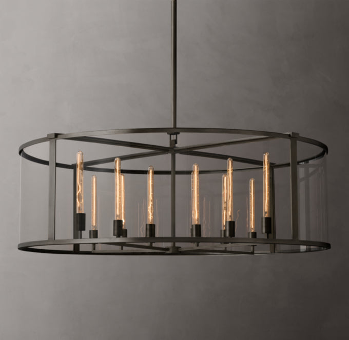 Clear Glass Architectural Drum Chandelier