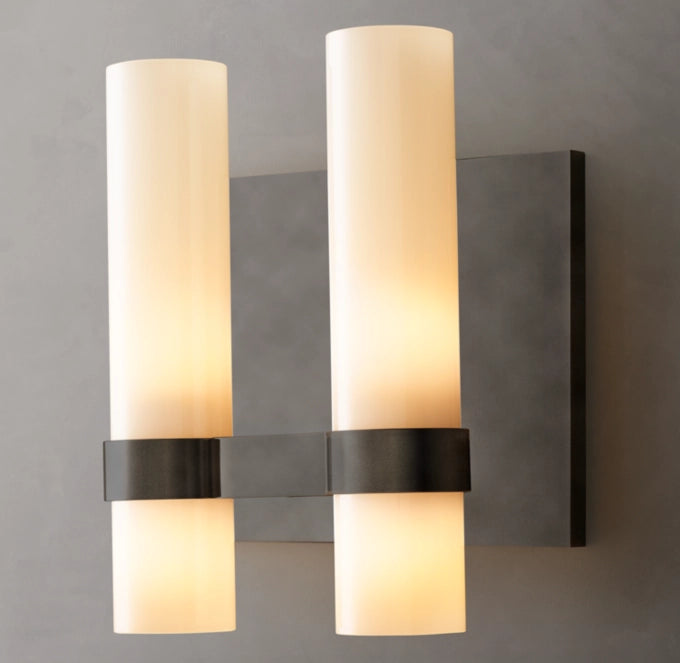Dual Milk Glass Column Wall Light