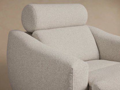 Front view of a light gray textured Fia Motion Recliner with plush cushions and wide rounded arms.