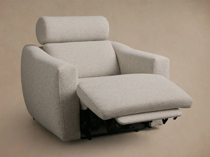 Rear view of the Cream Fia Motion Recliner, showing its textured fabric, rounded headrest, and clean lines.
