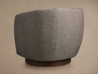 Cerrito Swivel Chair with gray textured fabric, featuring curved, padded backrest and seat, showcasing a modern design.