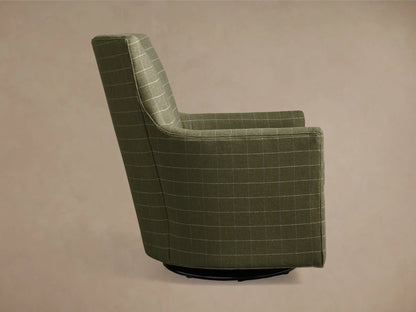 Rear view of the green windowpane plaid Walton Swivel Glider.