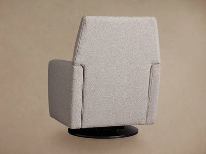 Close-up of the Harvey Swivel Recliner's seat and armrest, upholstered in light gray textured boucle fabric.