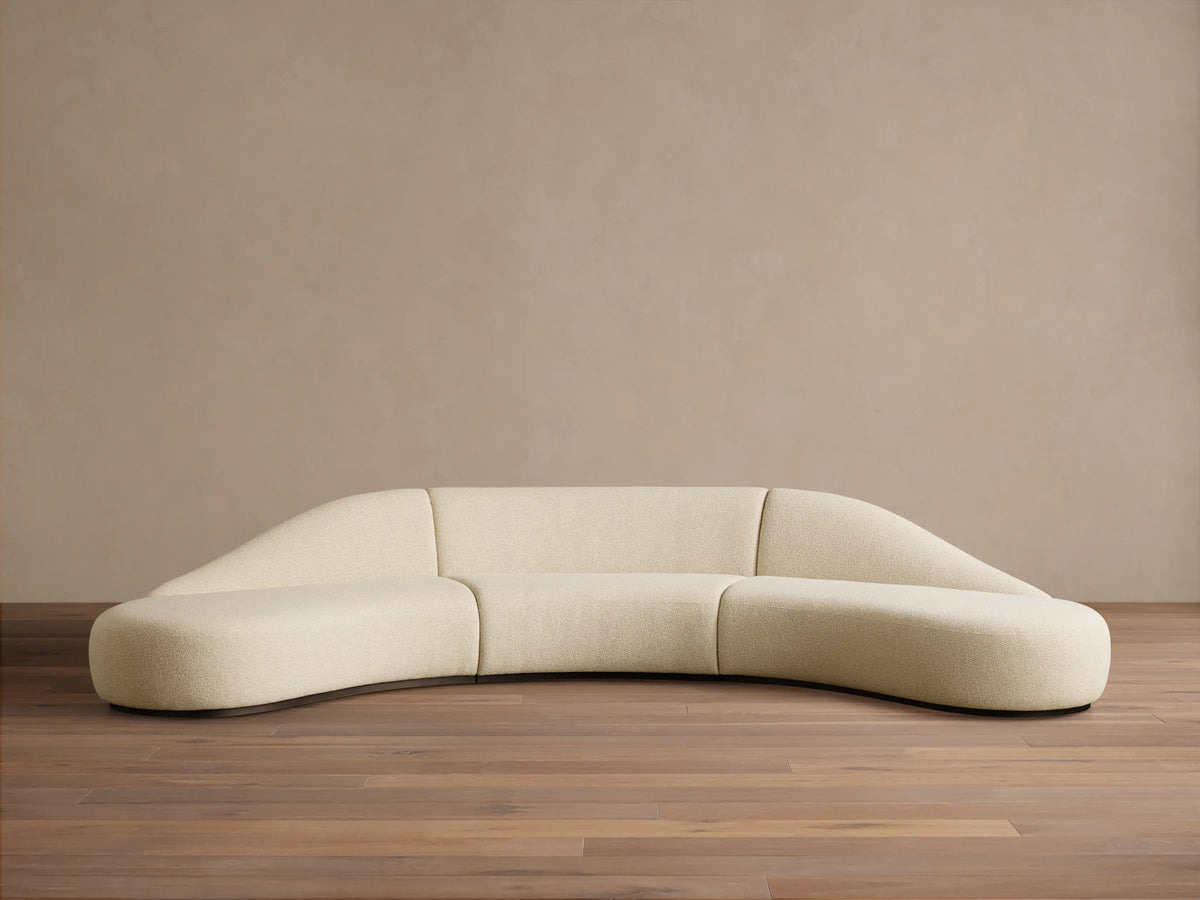 Caden Upholstered 164"W Three Piece Curved Bumper Sectional in Light Walnut Adilon Latte (3 of 4)