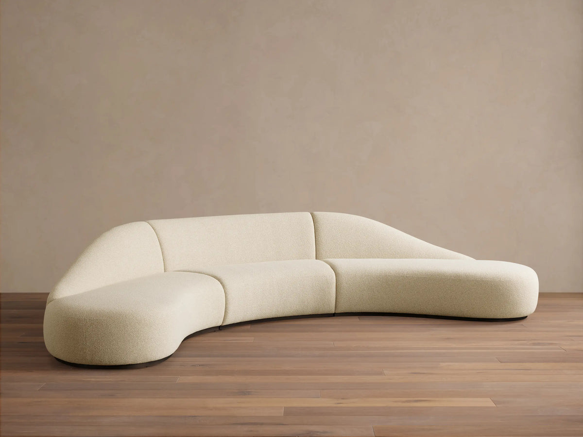 Caden Upholstered 164"W Three Piece Curved Bumper Sectional in Light Walnut Adilon Latte (3 of 4)