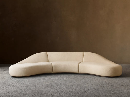 Caden Upholstered 164"W Three Piece Curved Bumper Sectional in Light Walnut Adilon Latte (3 of 4)