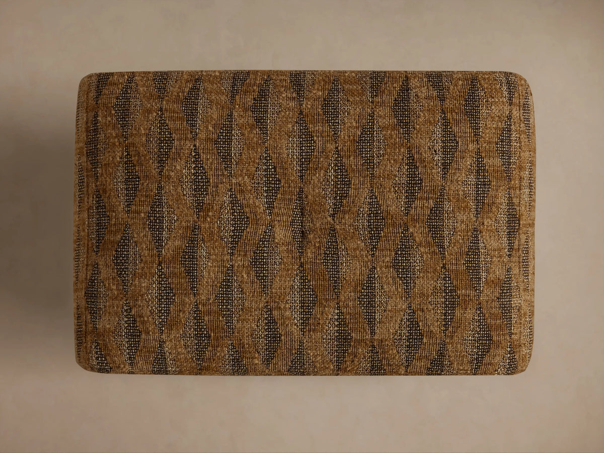 Front-side view of the brown and tan textured Ryan Petite Ottoman, featuring a woven striped pattern.