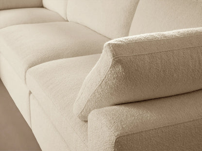 Off-white, L-shaped Beale Five-Piece Corner Sectional with soft textured fabric and plush cushions on a wood floor.