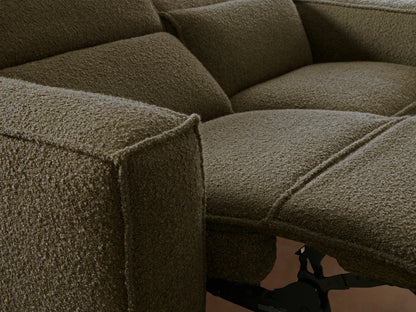 Coburn Two-Piece Motion Sofa in dark olive green textured fabric, a two-seater sofa shown from a slight front angle.