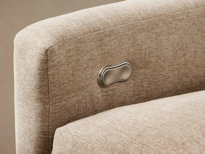 Front view of the beige Kipton Slope Arm Four-Piece Motion Sectional, an L-shaped sofa with sloping arms.