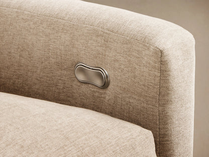 Front view of a beige Kipton Slope Arm Four-Piece Motion Modular Sofa, showcasing its four modular sections and slope arms.