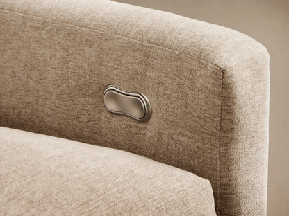 Close-up of the light beige Kipton Slope Arm Four-Piece Motion Sectional with a reclined seat, elevated footrest, and arm controls.
