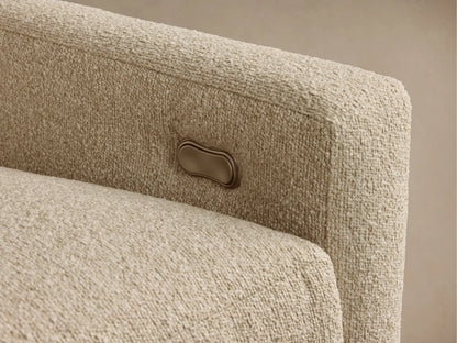 Front view of the beige Kipton Slope Arm Four-Piece Motion Sectional, an L-shaped sofa with sloping arms.