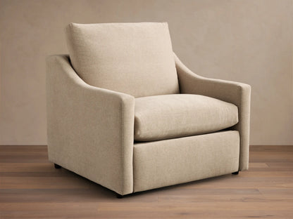 Front view of the light beige textured Kipton Slope Arm Motion Recliner with distinct slope arms and a rectangular back cushion.