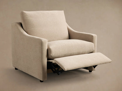 Rear view of a beige Kipton Slope Arm Motion Recliner, showing its upholstered back and sloped armrests.