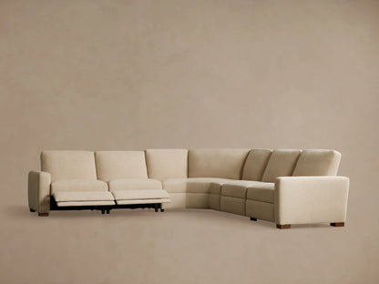 Rear view of a light beige Remington Five-Piece Motion Corner Sectional, showing five modular upholstered sections forming a corner.