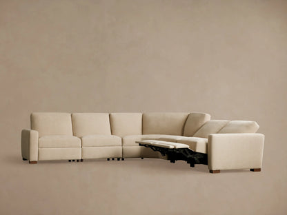 Remington Five-Piece Motion Corner Sectional in light beige, two left seats reclined, footrests extended, on a neutral background.
