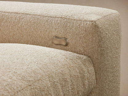 Kipton Wide Arm Three-Piece Motion Modular Sofa in beige fabric, featuring wide arms, three seat cushions, and three backrests.