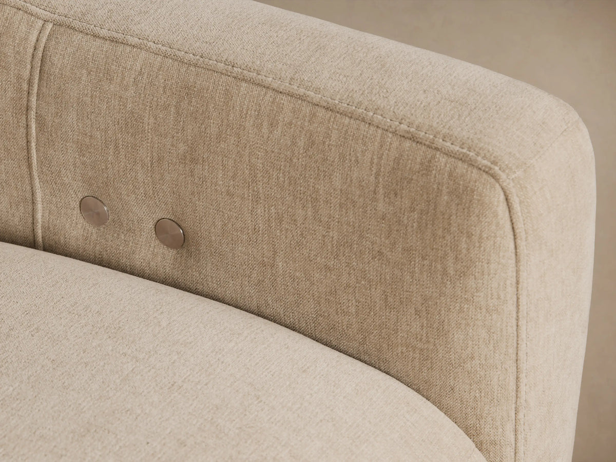 Rowland Tailored Five-Piece Motion Corner Sectional, light beige L-shaped sofa with padded, horizontally segmented backrests.
