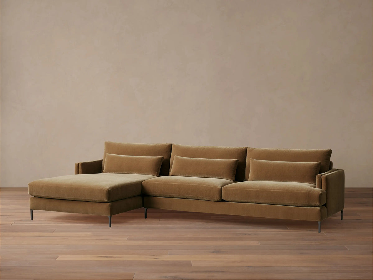 Rear view of the Camel Sumner Two-Piece Chaise Sectional, showing the two connected pieces and low back.