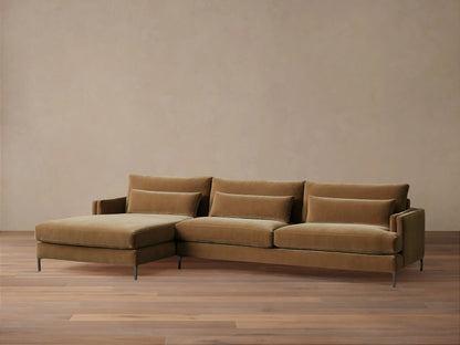 Rear view of the Camel Sumner Two-Piece Chaise Sectional, showing the two connected pieces and low back.