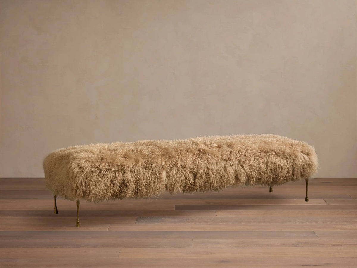 Gwen Leather Sheepskin 71"W Bench in Mongolian Camel (1 of 4)