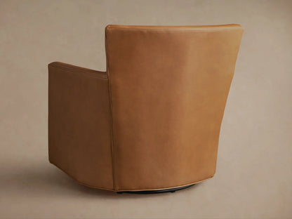 Cognac Rudy Leather Swivel Chair, close-up of armrest, seat cushion, and backrest, showcasing smooth texture and fine stitching.
