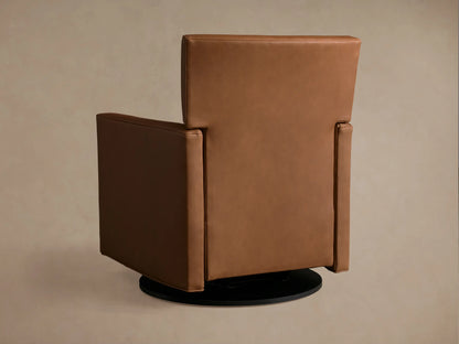 Side view of a Rudy Leather Swivel Recliner in warm brown leather, partially reclined with the footrest extended.