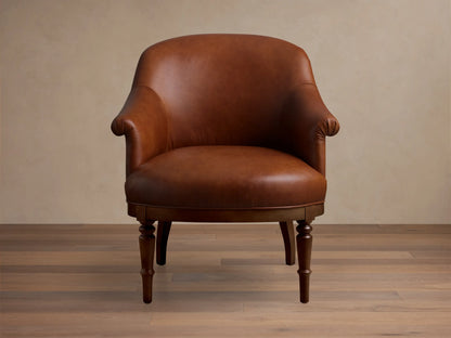 Close-up of the brown leather on the Polly Leather Chair.