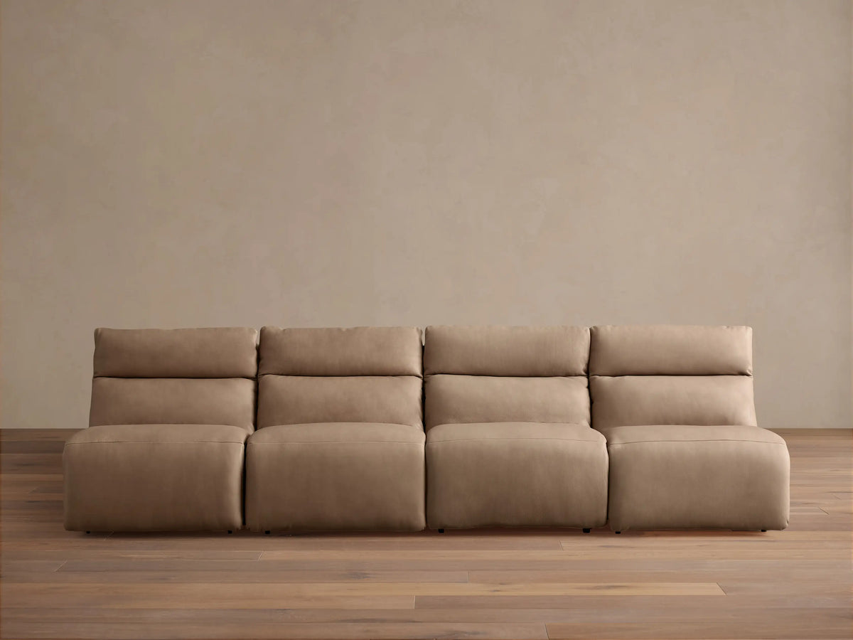 Rowland Tailored Leather Four-Piece Armless Motion Modular Sofa