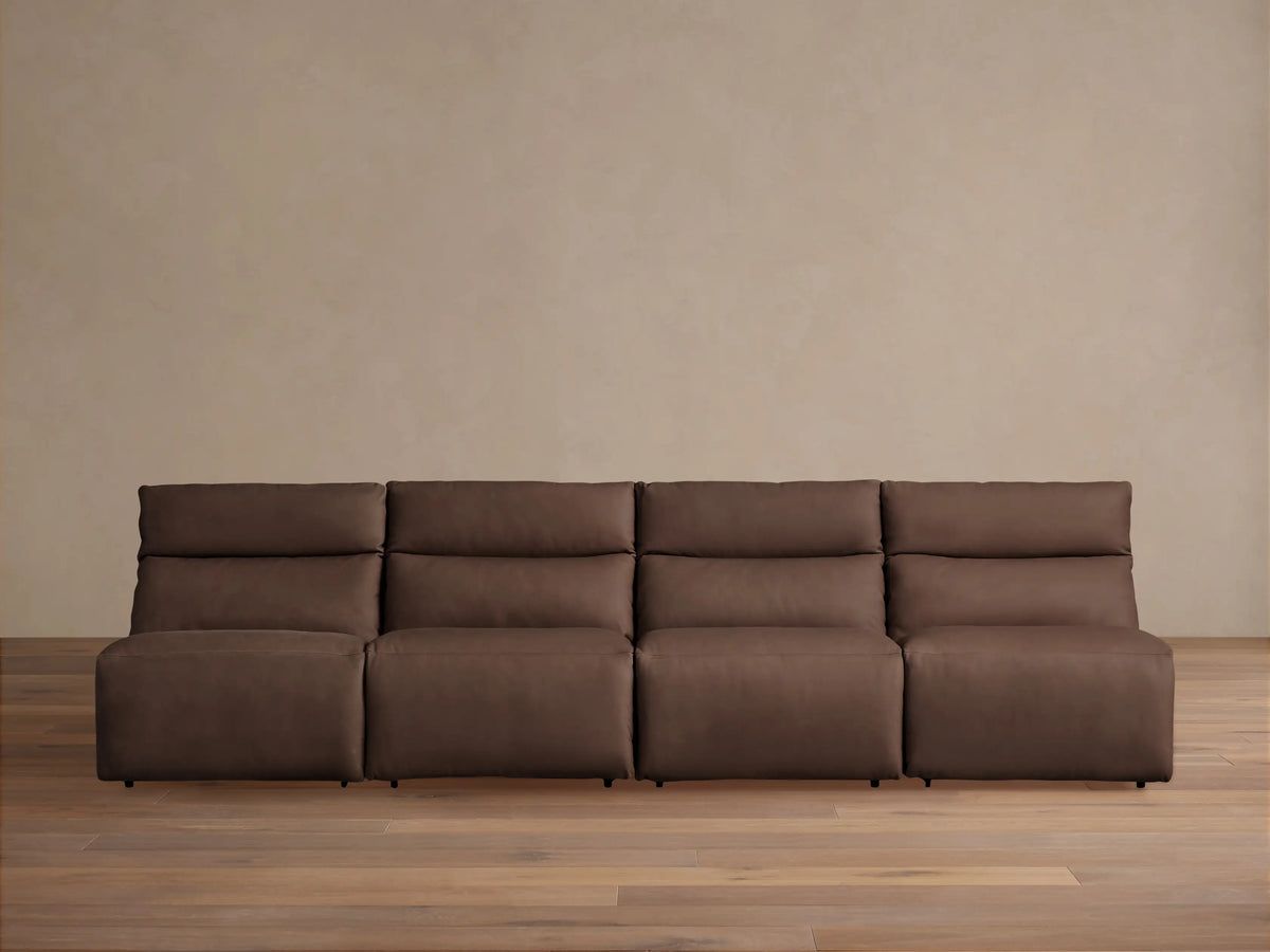 Rowland Tailored Leather Four-Piece Armless Motion Modular Sofa