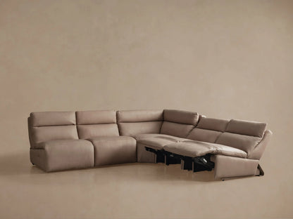 Rowland Tailored Leather Five-Piece Corner Sectional, light beige, rear and side view, showcasing its modular design.
