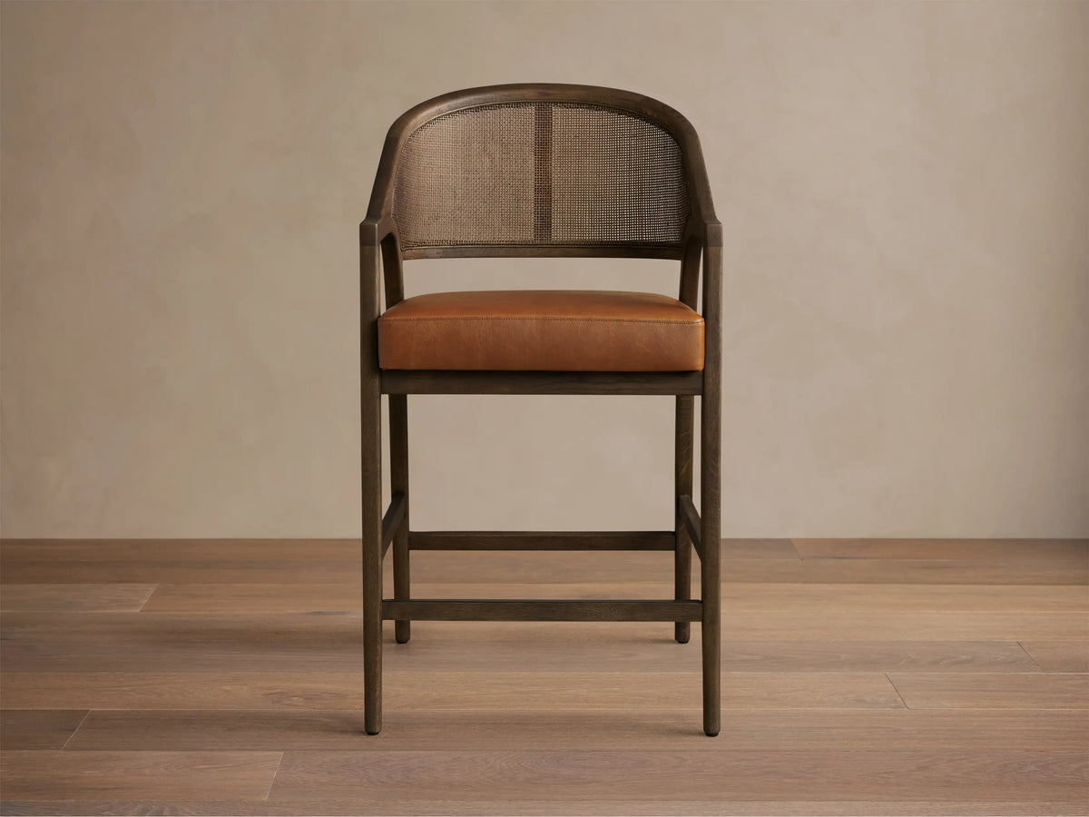 Aimee Cane Back Arm Counter Stool in Mocha and Oxnard Camel (4 of 4)