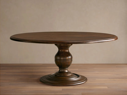 Round Asolo Dining Table with a hand-painted antique finish, featuring a solid pedestal base. The surface has curvaceous ridge detailing.