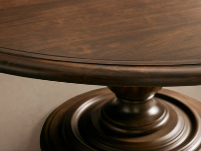 Round Asolo Dining Table with a hand-painted antique finish, featuring a solid pedestal base. The surface has curvaceous ridge detailing.