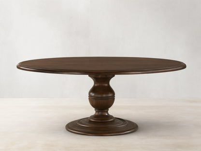 Round Asolo Dining Table with a hand-painted antique finish, featuring a solid pedestal base. The surface has curvaceous ridge detailing.